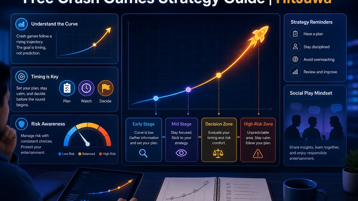 HitJuwa educational graphic for Crash Games Strategy Guide: Settings, Pace, and Limits