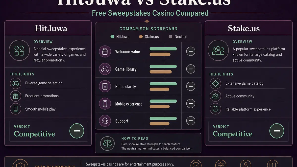 HitJuwa educational graphic for HitJuwa vs Stake.us: Free Sweepstakes Casino Compared